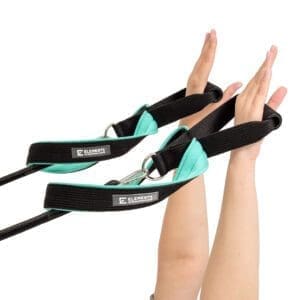 ELEMENTS® Pilates Loop & Roll straps turquoise used on Pilates reformer