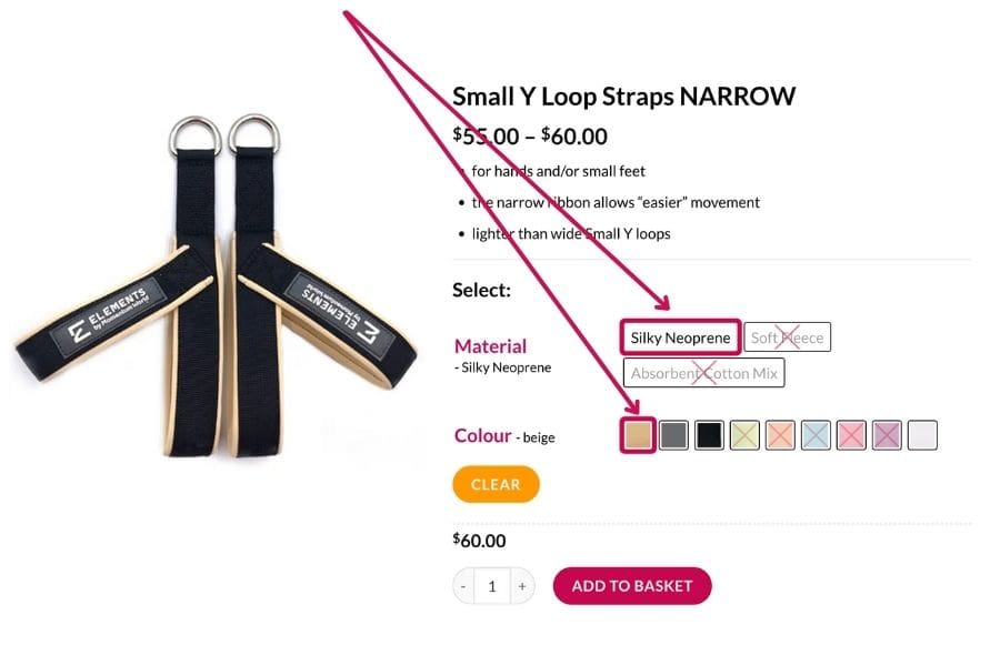 Showing how to select a product variation