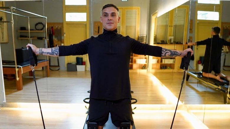 Xavier Fabrega on a Pilates Reformer